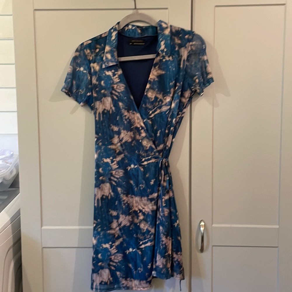 Urban Outfitters Blue and White Tie-Dye Wrap Mini Dress